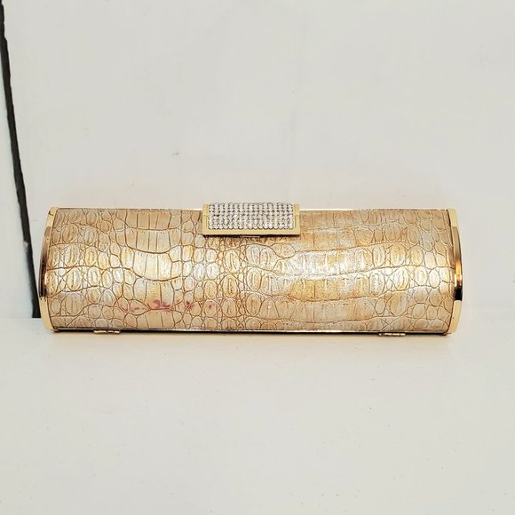 Unbranded Handbags - Metallic Gold Croc Embossed Jewel Formal Clutch